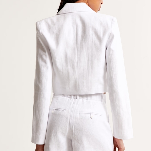 Abercrombie & Fitch Linen Blend Cropped Blazer In White Size Medium - Picture 2 of 7
